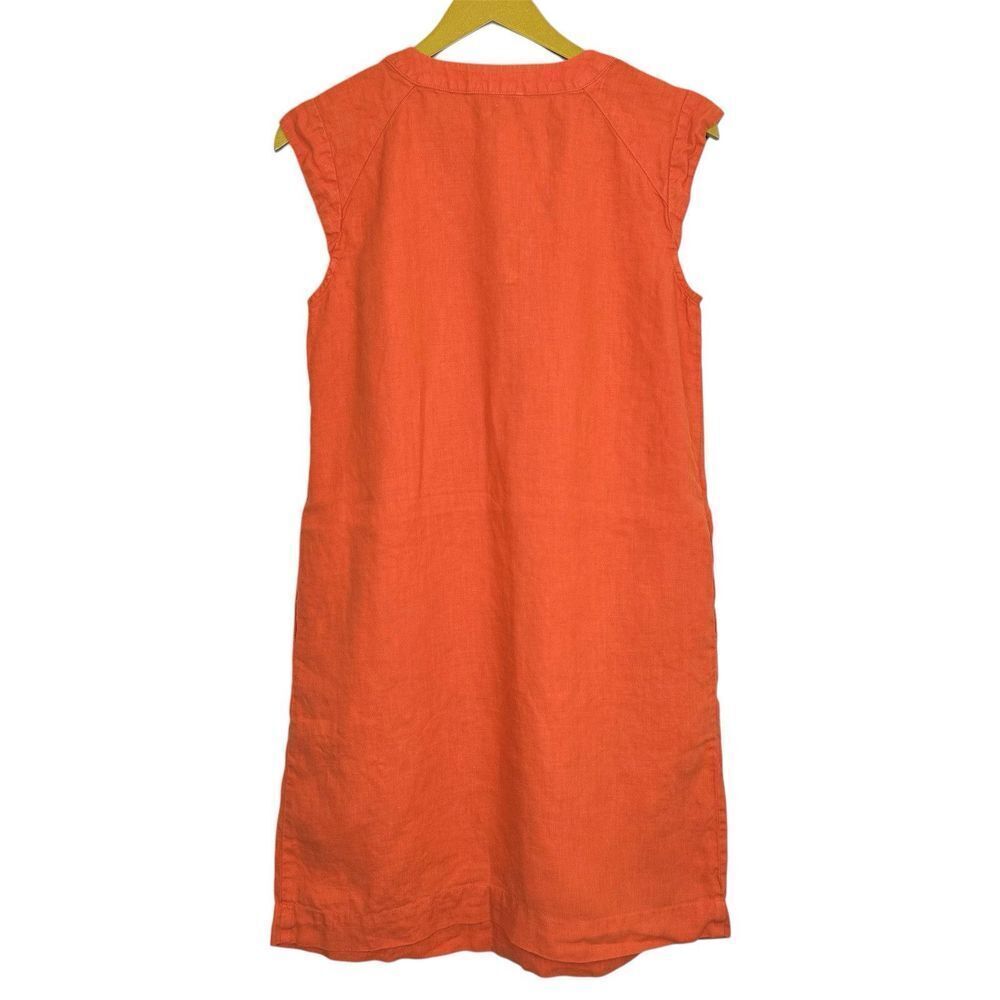 Caroll Paris Size 38 Linen Shift Midi Dress Orange V-Neck Pockets Lagenlook Boho - Picture 2 of 6
